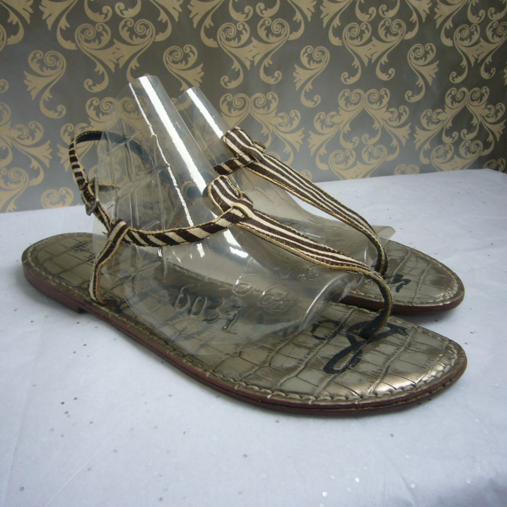 Sam Edelman Gigi Zebra Stripe Calf Hair Thong Sandal Brown Wht 8.5 Exotic Boho
